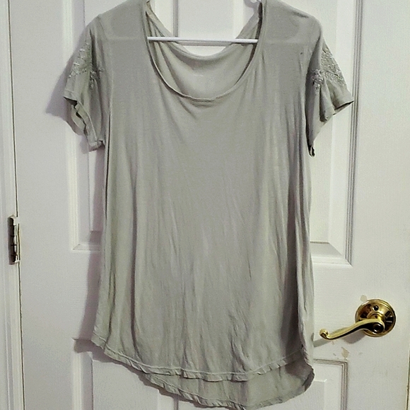 Lucky Brand Tops - Lucky Brand Light Gray Boho Embroidery Slouchy Soft Modal Blend Tee Top